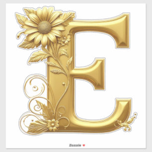 Elegant Golden Letter E With Floral Design