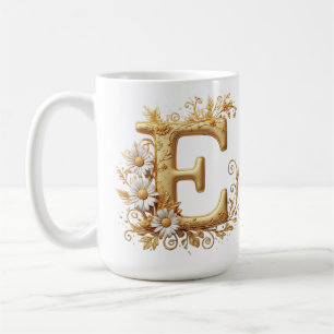 Elegant Golden Letter E With Floral Design Coffee Mug