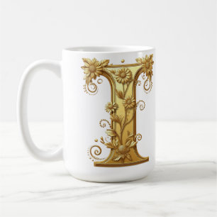 Elegant Golden Letter I With Floral Embellishments Coffee Mug