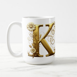 Elegant Golden Letter K With Floral Embellishments Coffee Mug