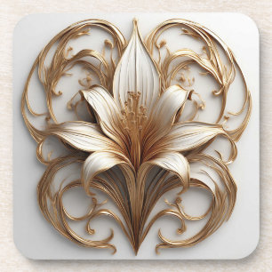 Elegant Golden Lily White Ornamental Design Coaster