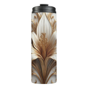 Elegant Golden Lily White Ornamental Design Thermal Tumbler