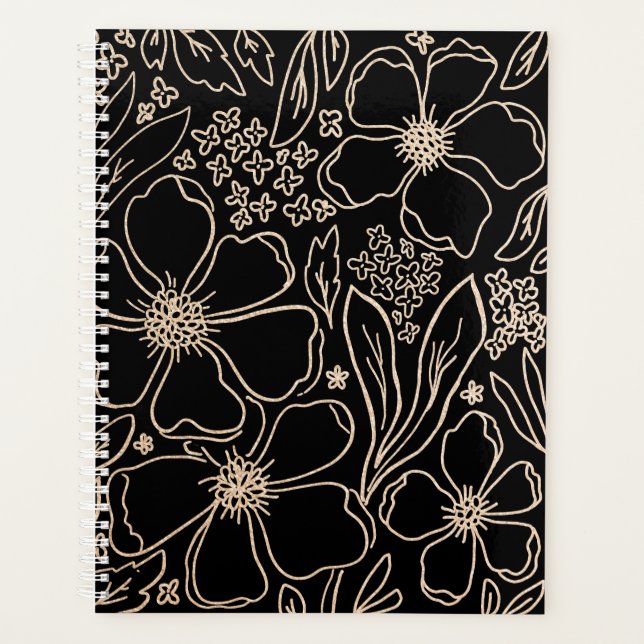 Elegant golden line flower pattern  planner (Front)