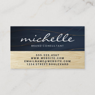Elegant Golden Lines   Wood Grain Business Card
