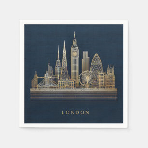 Elegant Golden London City Skyline Illustration Napkin