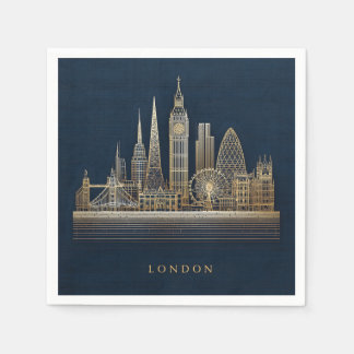 Elegant Golden London City Skyline Illustration Napkin