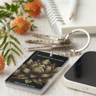 Elegant Golden Lotus Flower The Light in Me ... Key Ring