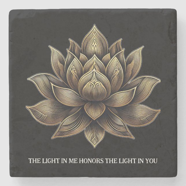 Elegant Golden Lotus Flower The Light in Me ... Stone Coaster (Front)