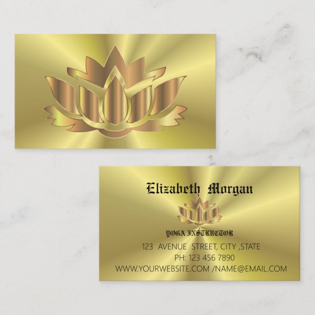 Elegant golden     lotus flower yoga business card (Front/Back)