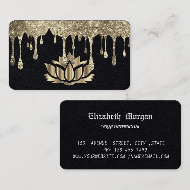 Elegant Golden Lotus Flower Yoga  Business Card (Front/Back)