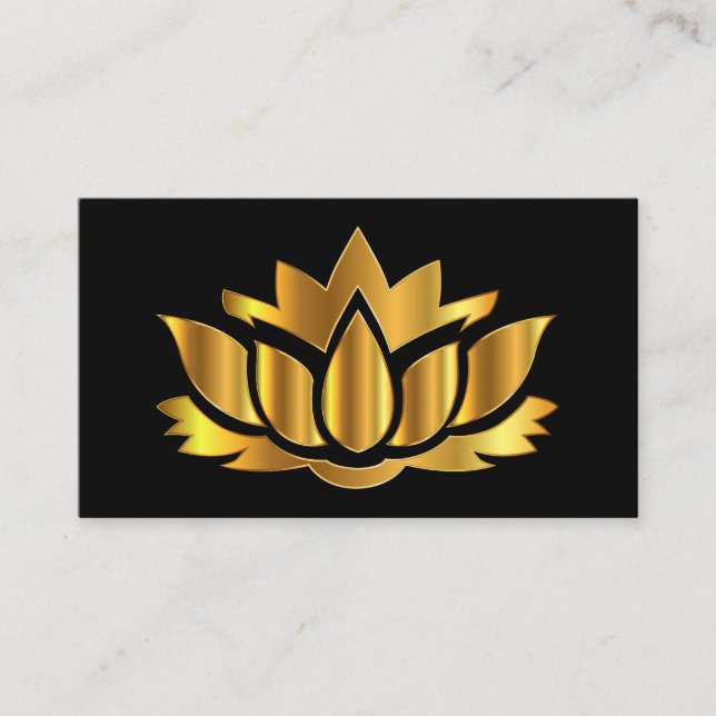 Elegant golden lotus flower yoga business card (Front)