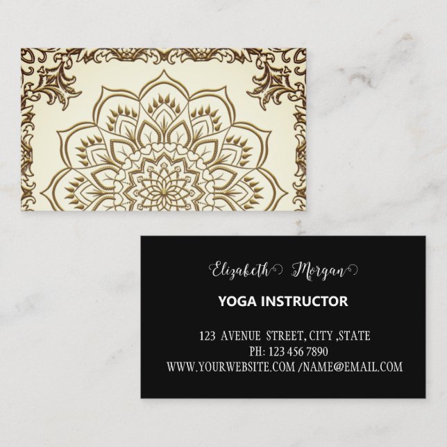 Elegant golden lotus flower yoga business card (Front/Back)
