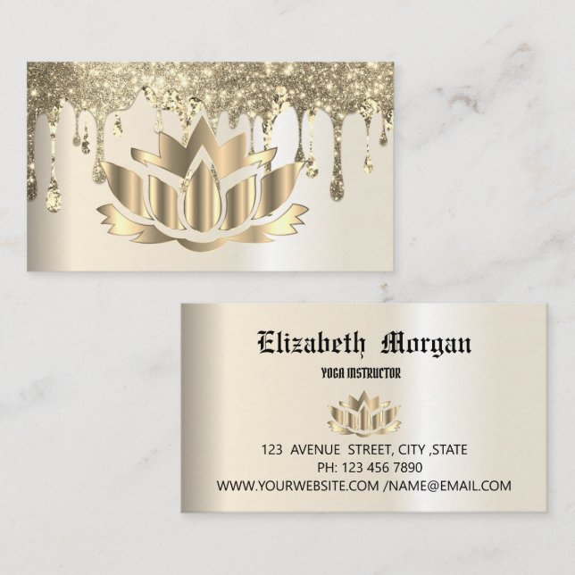 Elegant golden     lotus flower yoga business card (Front/Back)