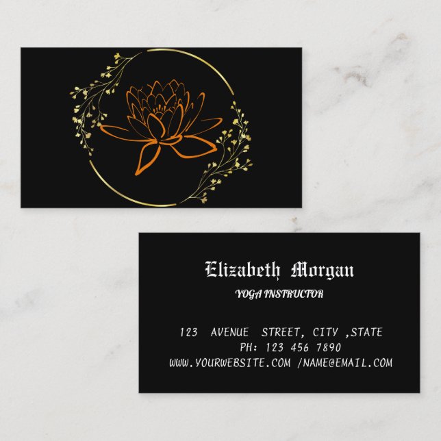 Elegant golden lotus flower yoga business card (Front/Back)