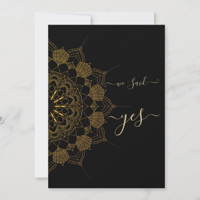 Elegant Golden Mandala Black Invitation (Front)