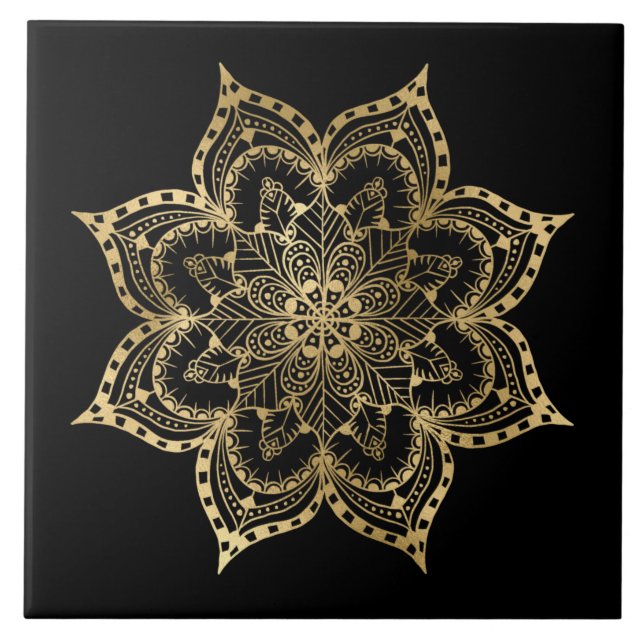 elegant golden mandala decor ceramic tile  (Front)