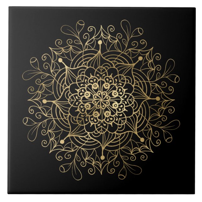 elegant golden mandala decor ceramic tile  (Front)