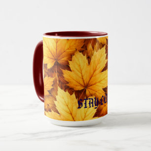 Elegant Golden Maple Leaf Custom Name & Quote Mug