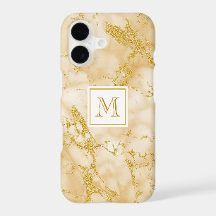 Elegant Golden Marble Monogram Faux Gold Glitter