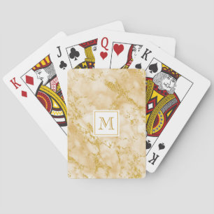 Elegant Golden Marble Monogram Faux Gold Glitter Playing Cards