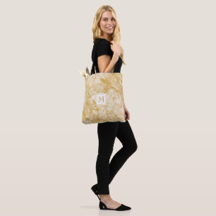Elegant Golden Marble Monogram Faux Gold Glitter Tote Bag