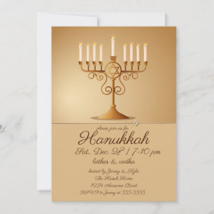 Elegant Golden Menorah Hanukkah Party Invitation