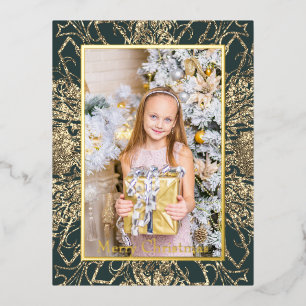 Elegant Golden Merry Christmas Photo Real Foil Holiday Postcard