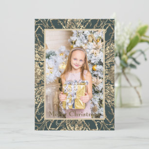 Elegant Golden Merry Christmas Photo Real Holiday Card