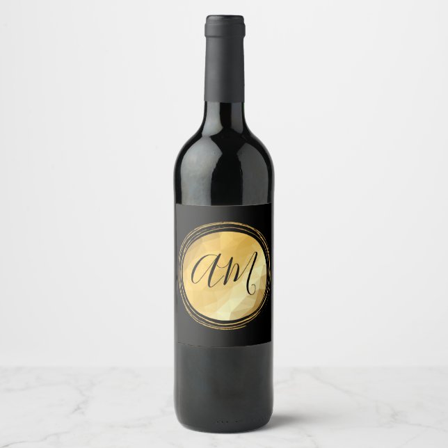 Elegant golden metallic festive initial letters wine label (Front)