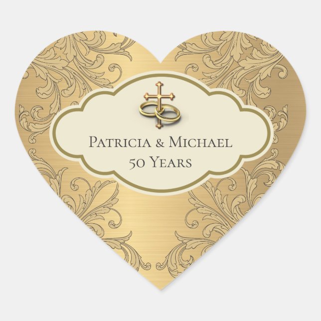 Elegant Golden Metallic Gold Leaf Heart Design Heart Sticker (Front)