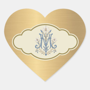 Elegant Golden Metallic Marian Monogram Heart Sticker