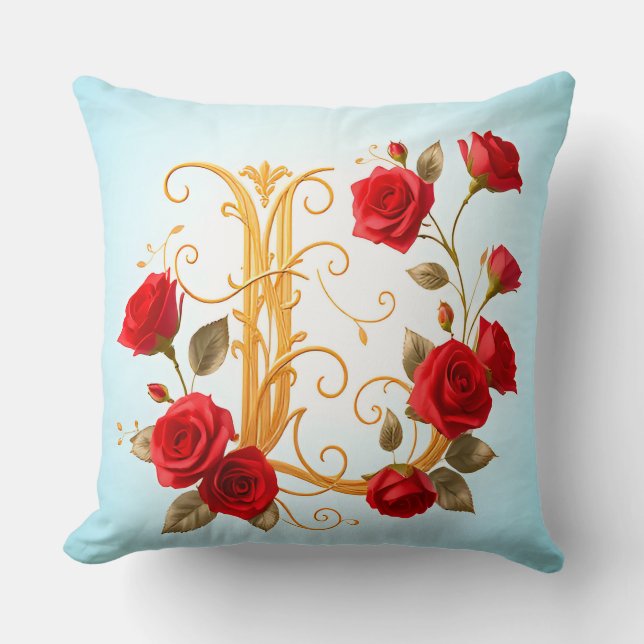 Elegant Golden Monogram Frame Cushion (Front)