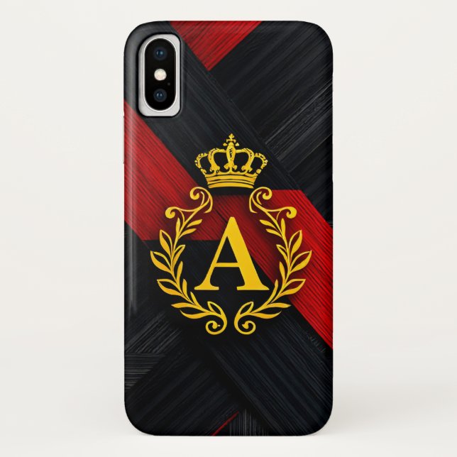 Elegant Golden Monogram on Black and Red Case-Mate iPhone Case (Back)