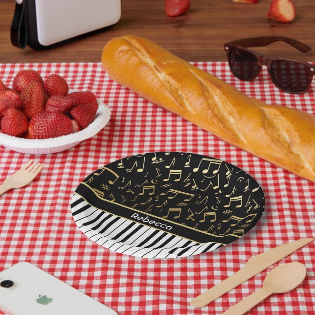Elegant golden music notes piano keys paper plate (Picnic)