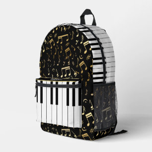 Elegant golden music notes piano keys printed backpack
