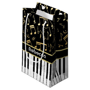 Elegant golden music notes piano keys small gift bag