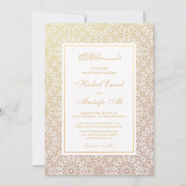 Elegant golden muslim wedding invitation (Front)