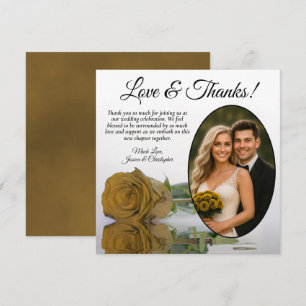 Elegant Golden Ochre Rose Oval Photo Wedding Thank You Card