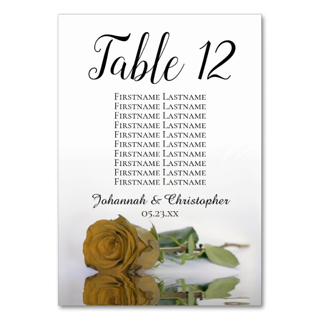 Elegant Golden Ochre Rose Seating Chart Wedding Table Number (Front)