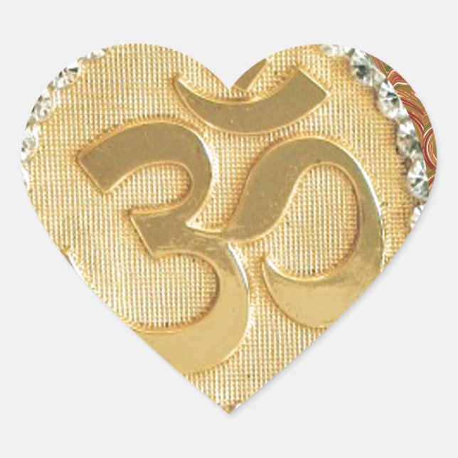 Elegant Golden OM MANTRA Chant Display Holy Symbol Heart Sticker (Front)