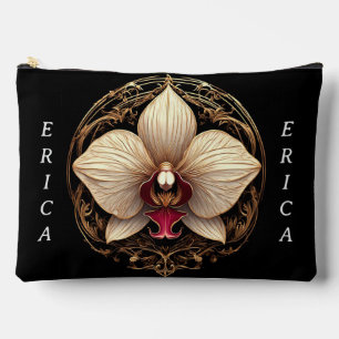 Elegant Golden Orchid Design Accessory Pouch