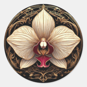 Elegant Golden Orchid Design Classic Round Sticker