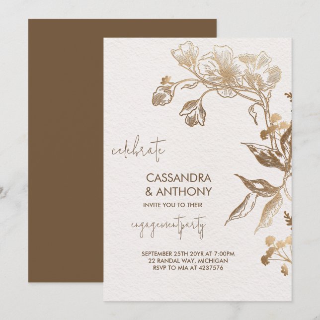 Elegant Golden Orchid Engagement Party Invitation (Front/Back)