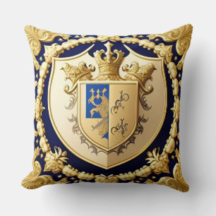 Elegant Golden Ornamental Crest with Shield Cushion