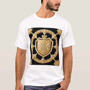 Elegant Golden Ornamental Crest with Shield T-Shirt