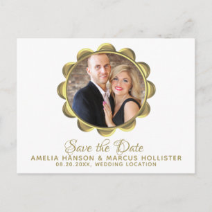 Elegant Golden Oval Frame Save the Date Photo Announcement Postcard
