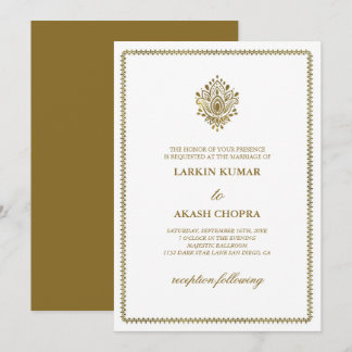 Elegant Golden Paisley White Wedding Invitation