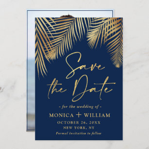 Elegant Golden Palm Branch Wedding Photo Save The Date