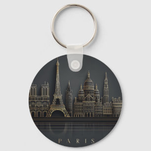 Elegant Golden Paris City Skyline Illustration Key Ring