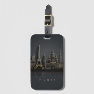 Elegant Golden Paris City Skyline Illustration Luggage Tag